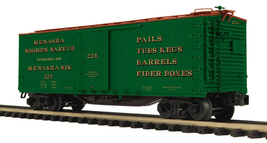 PRE-ORDER MTH O Scale Premier # 20-99512 Menasha Wooden Ware Co. 40’ USRA Double Sheathed Box Car Choose Rd # 224 or 245