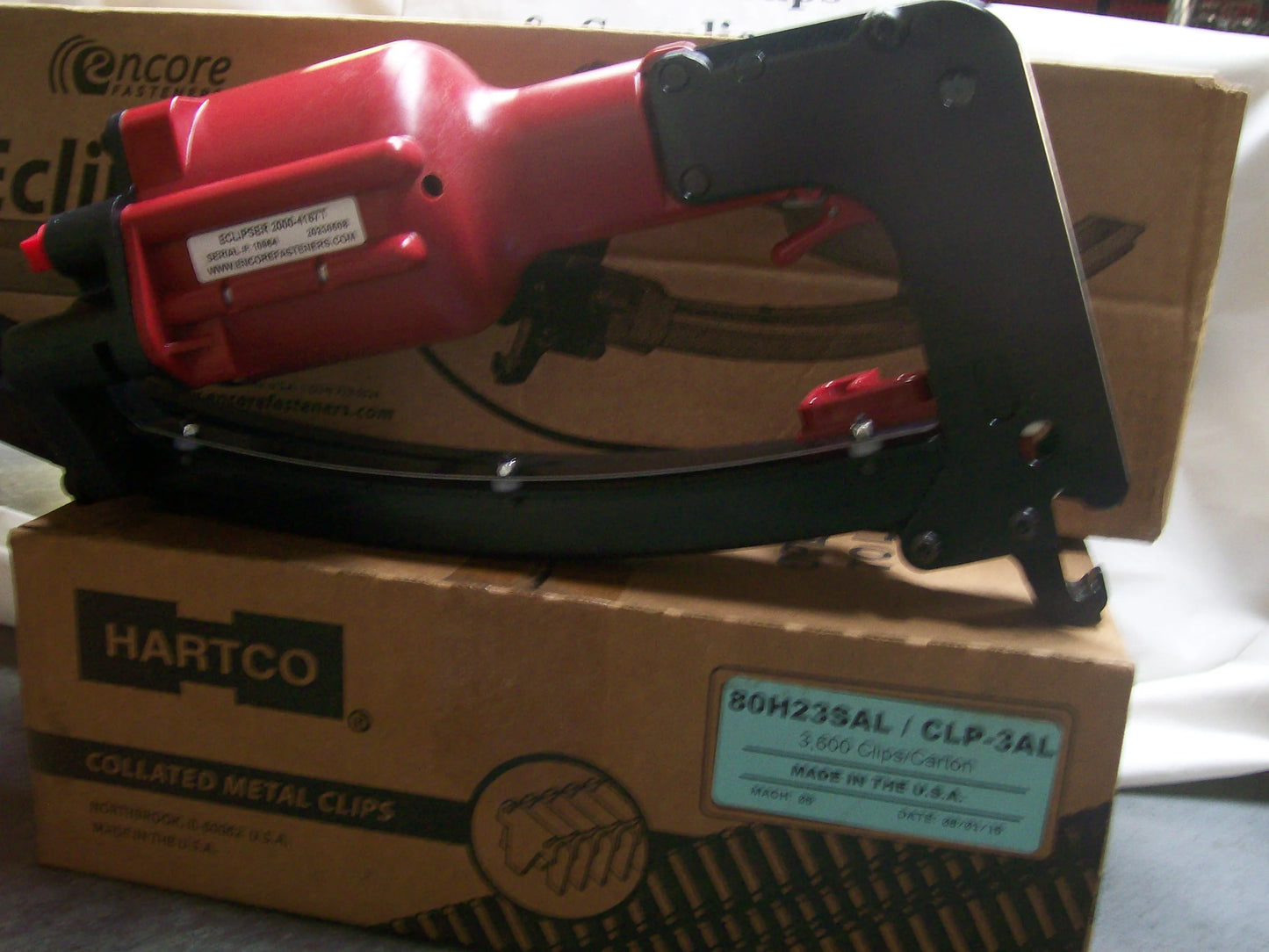Encore Hartco Eclipser ( Red Version ) 2000-4157T Clinch Clip Tool w/ Box of CLP-3AL Clips ( 3600pcs )