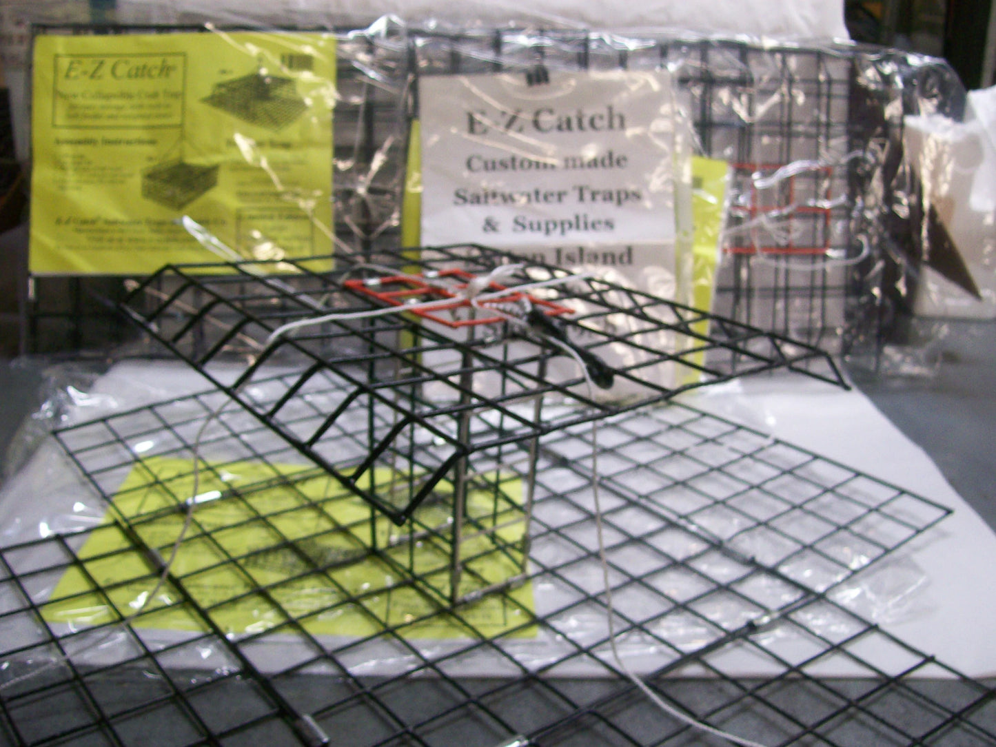 E-Z Catch 3-Pack ( Patent ) # P-1004-B Stow-A-Way 4-Door Folding Crab Trap w/Bait Holder