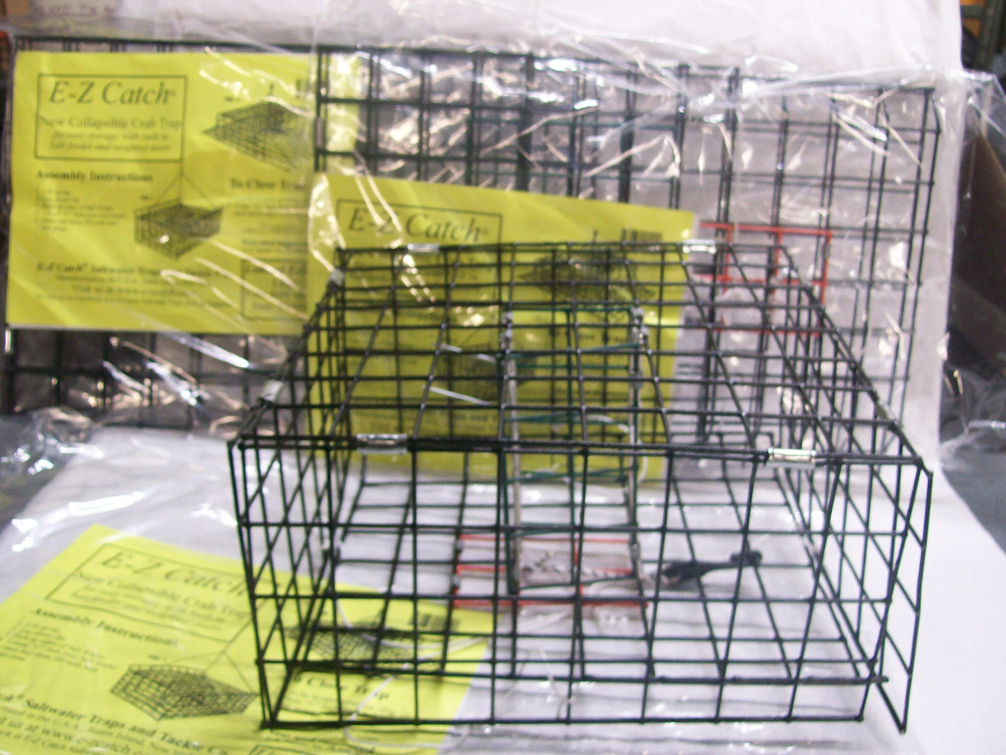 E-Z Catch 3-Pack ( Patent ) # P-1004-B Stow-A-Way 4-Door Folding Crab Trap w/Bait Holder