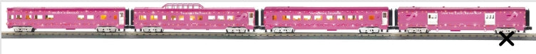 MTH E-Z CATCH CUSTOM FOUR CAR CANCER AWARENESS PASSENGER SET W/ RED LED LIGHTS