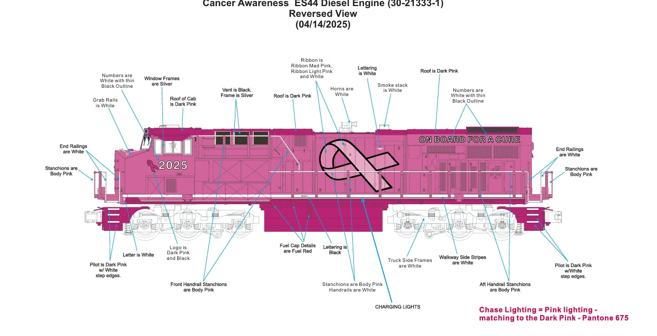 ETA November 2025 ( Cancer Awareness MTH Custom Run E-Z Catch ES-44 with Pink Charging Lights