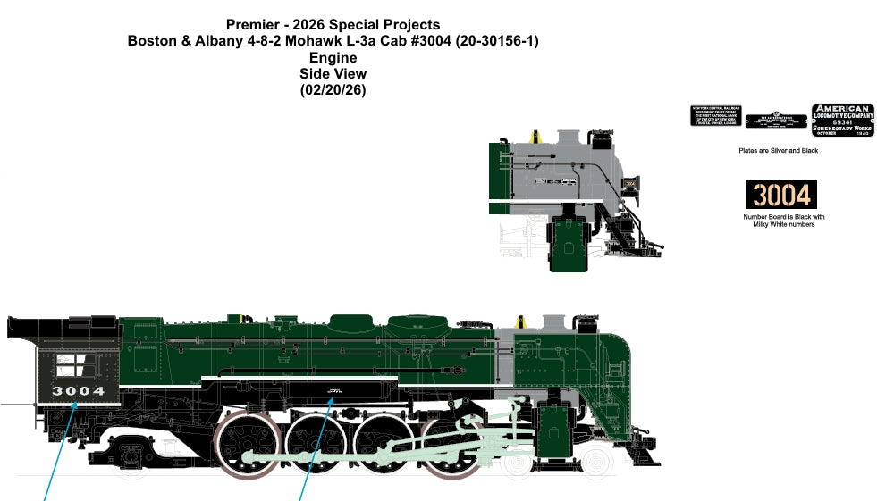 E-Z Catch Custom Run MTH Premier # 20-30156-1 Boston & Albany 4-8-2 Mohawk L-3a Cab #3004 (ETA Early 2027)