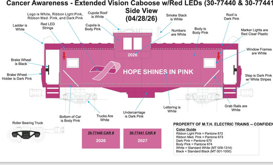 Pre Order E-Z Catch Custom MTH ( Cancer Awareness Hope shines in Pink ) # 2026 Caboose with LED Lights