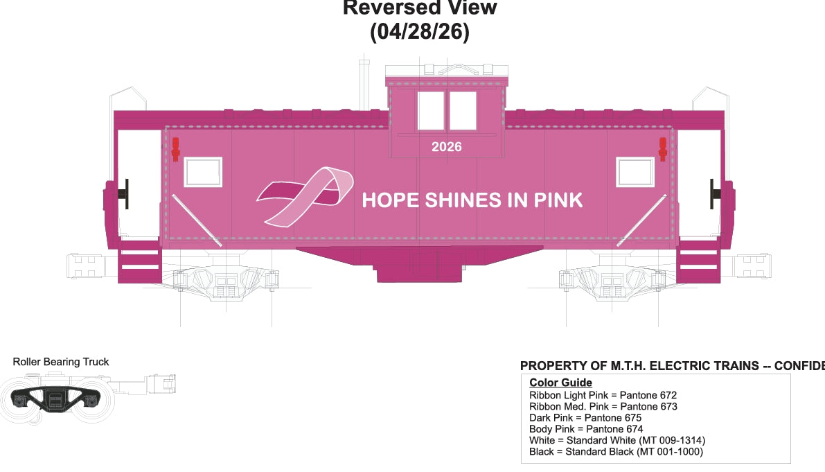 Pre Order E-Z Catch Custom MTH ( Cancer Awareness Hope shines in Pink ) # 2026 Caboose with LED Lights