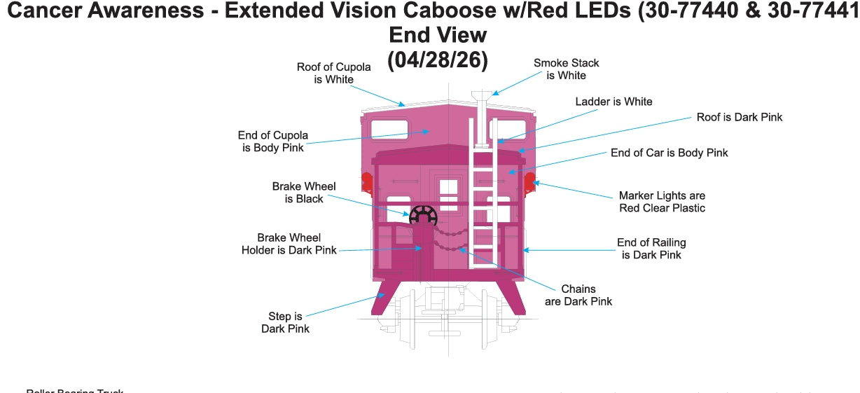 Pre Order E-Z Catch Custom MTH ( Cancer Awareness Hope shines in Pink ) # 2027 Caboose with LED Lights