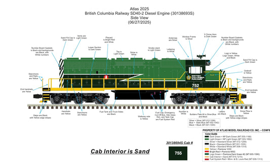 ( ETA June 2026 ) Atlas O Premier Custom  British Columbia SD40-2 ( Cab # 752 ) 3-Rail Proto 3.0