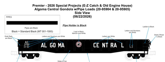 *PRE-ORDER* Custom MTH Premier # 20-95905 Algoma Central Gondola w/Pipe Loads Rd # 3701 - ETA 2027