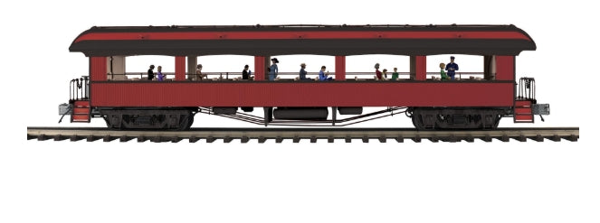 Sold Out (ETA Nov 2026) MTH Premier # 20-62199 O Scale 64’ Open Air Woodside Coach Car "UNLETTERED" (RED)