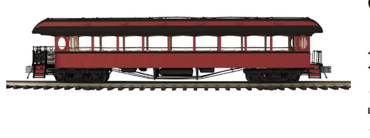 Sold Out ) (ETA Nov 2026) MTH Premier # 20-62200 O Scale 64’ Open Air Woodside Observation Car "UNLETTERED" (RED)