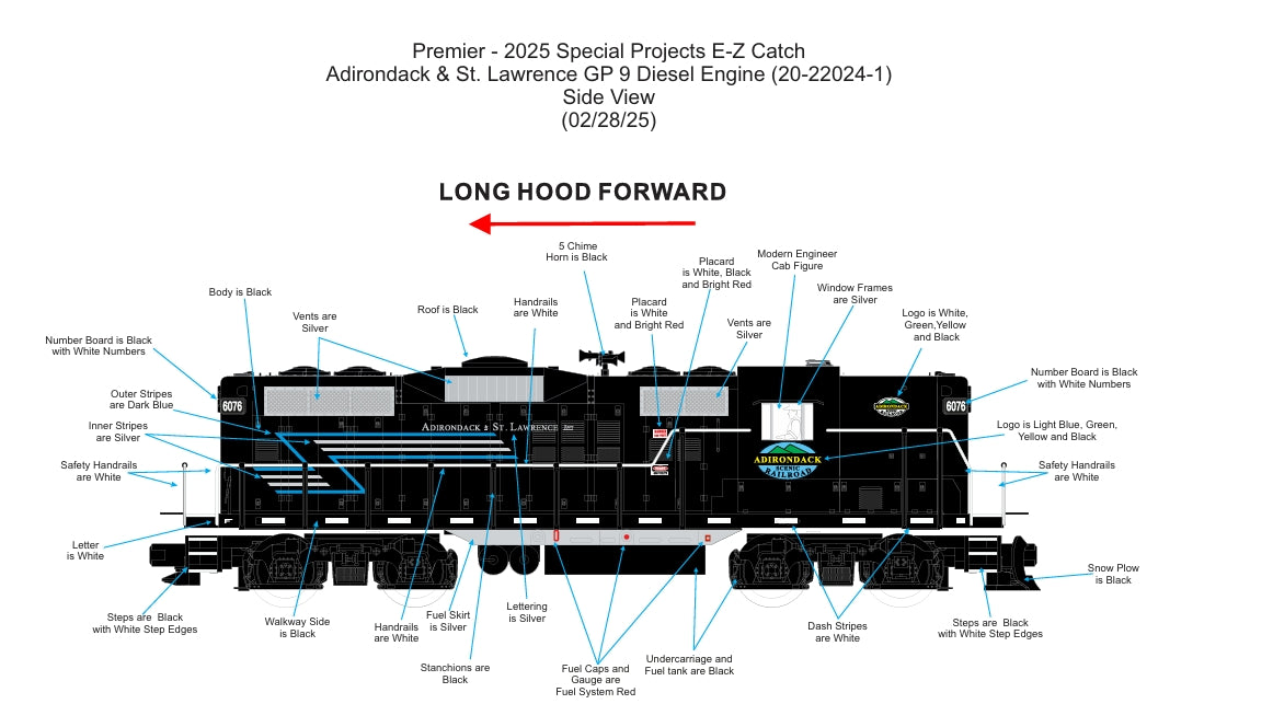 Pre-Order ETA Late 2025 / Early 2026 MTH Premier O Scale # 20-22024-1 ( Exclusive Custom Run ) Adirondack & St. Lawrence GP-9 # 6076