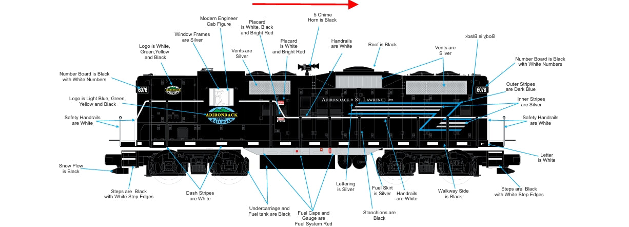 Pre-Order ETA Late 2025 / Early 2026 MTH Premier O Scale # 20-22024-1 ( Exclusive Custom Run ) Adirondack & St. Lawrence GP-9 # 6076