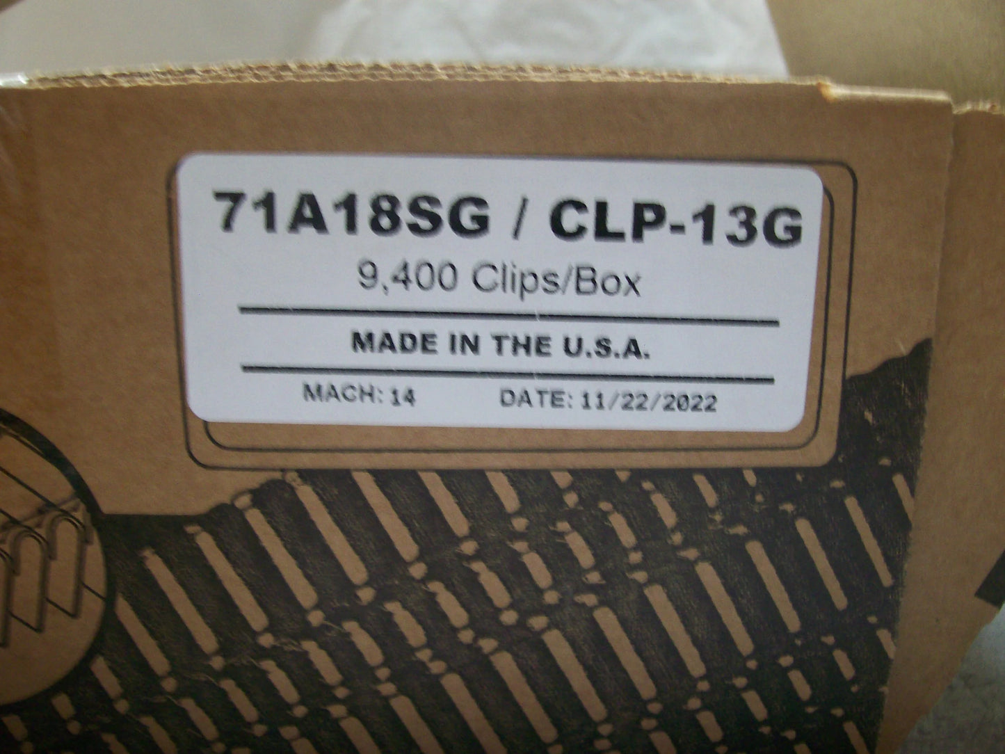 Encore Hartco # E-Clip 71A18SG ( 13-G ) Galvanized box of 9400 clips