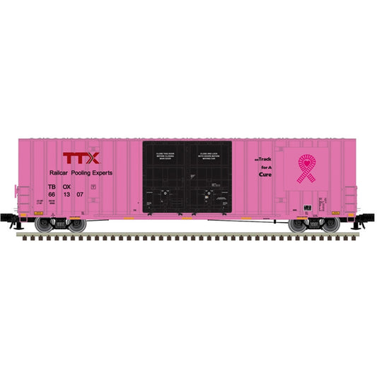 Pre Order ( ETA Late 2026 ) Atlas O # 3003091 MASTER GUNDERSON 60' HY-CUBE BOX CAR TTX (ON TRACK FOR A CURE) 661307 (PINK/BLACK) - 3RL