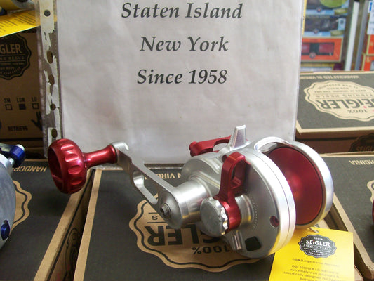 NEW Seigler LGN (Narrow Spool Large Game) Right Hand Lever Drag Silver & Red