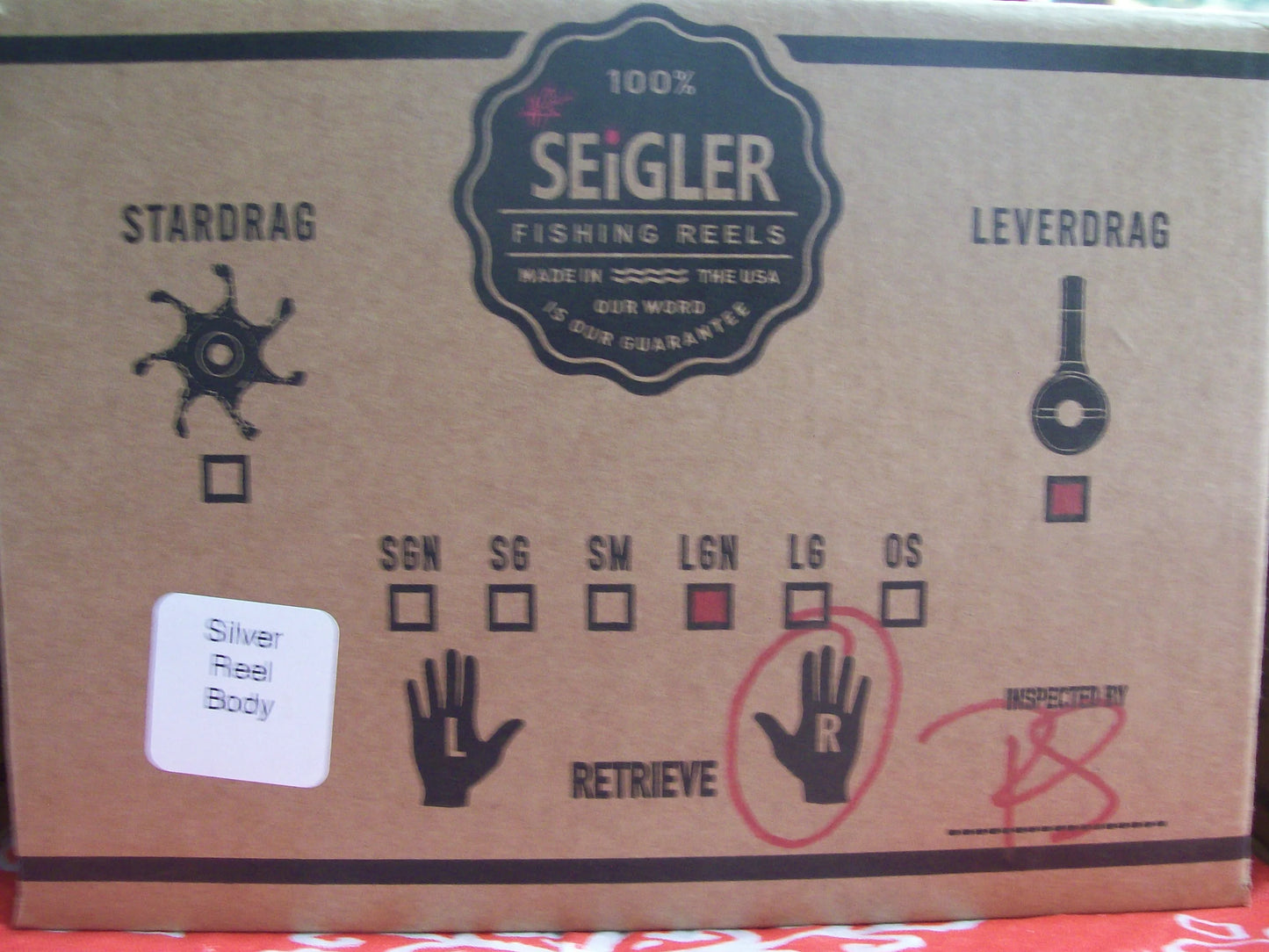 NEW Seigler LGN (Narrow Spool Large Game) Right Hand Lever Drag Silver & Red