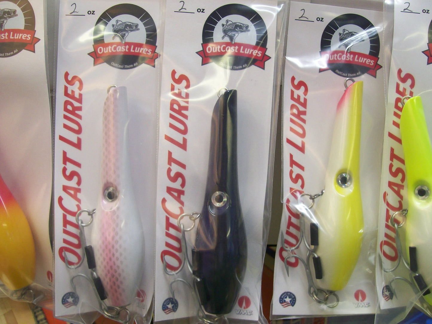 OutCast Custom Wooden Lures ( Pencil Popper's ) ( Hybrid Version ) Two plus ounce's ( 7 colors )
