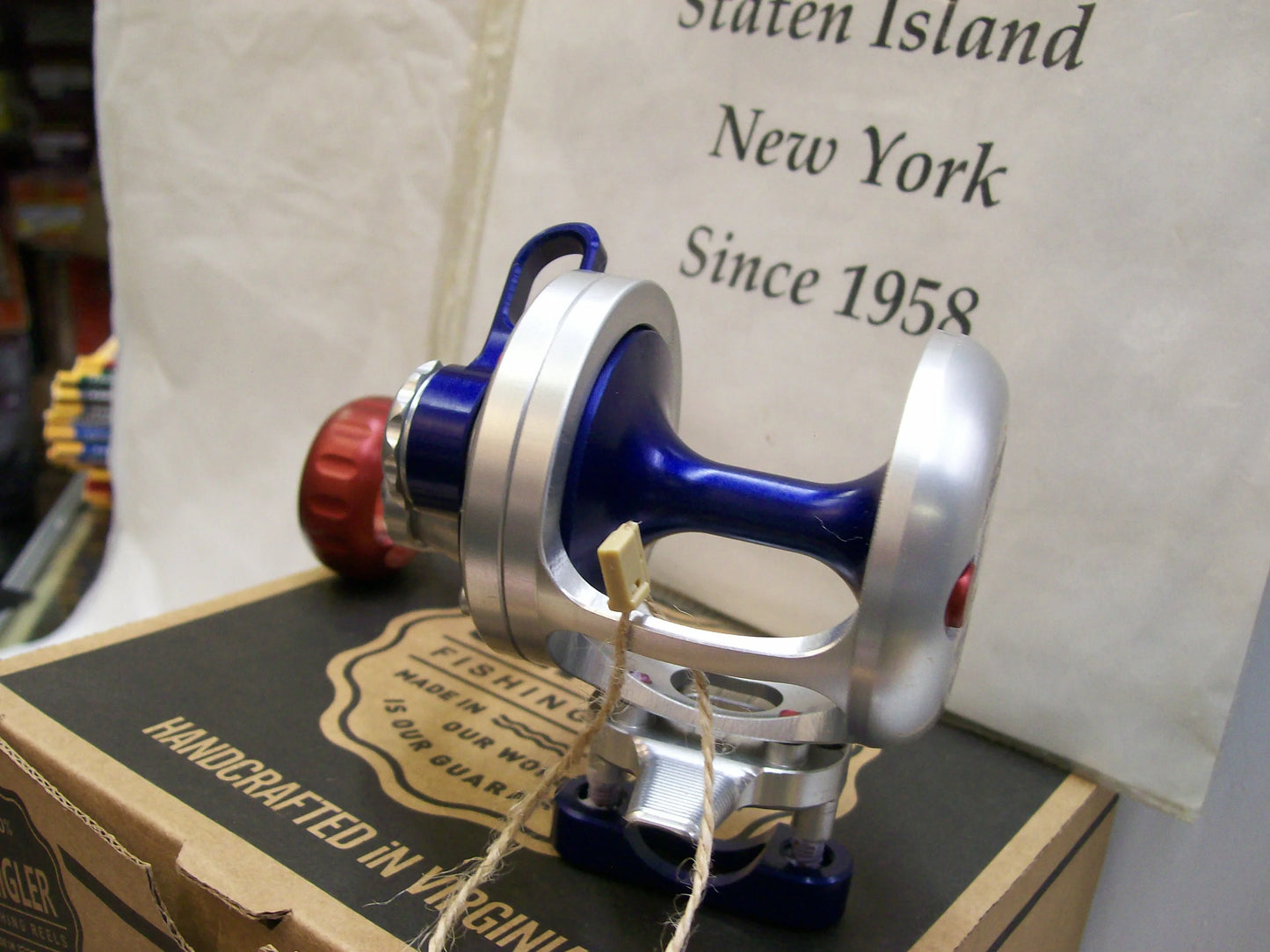 Custom Seigler SG Small Game Red, White & Blue Lever Drag Reel Right Handed NEW