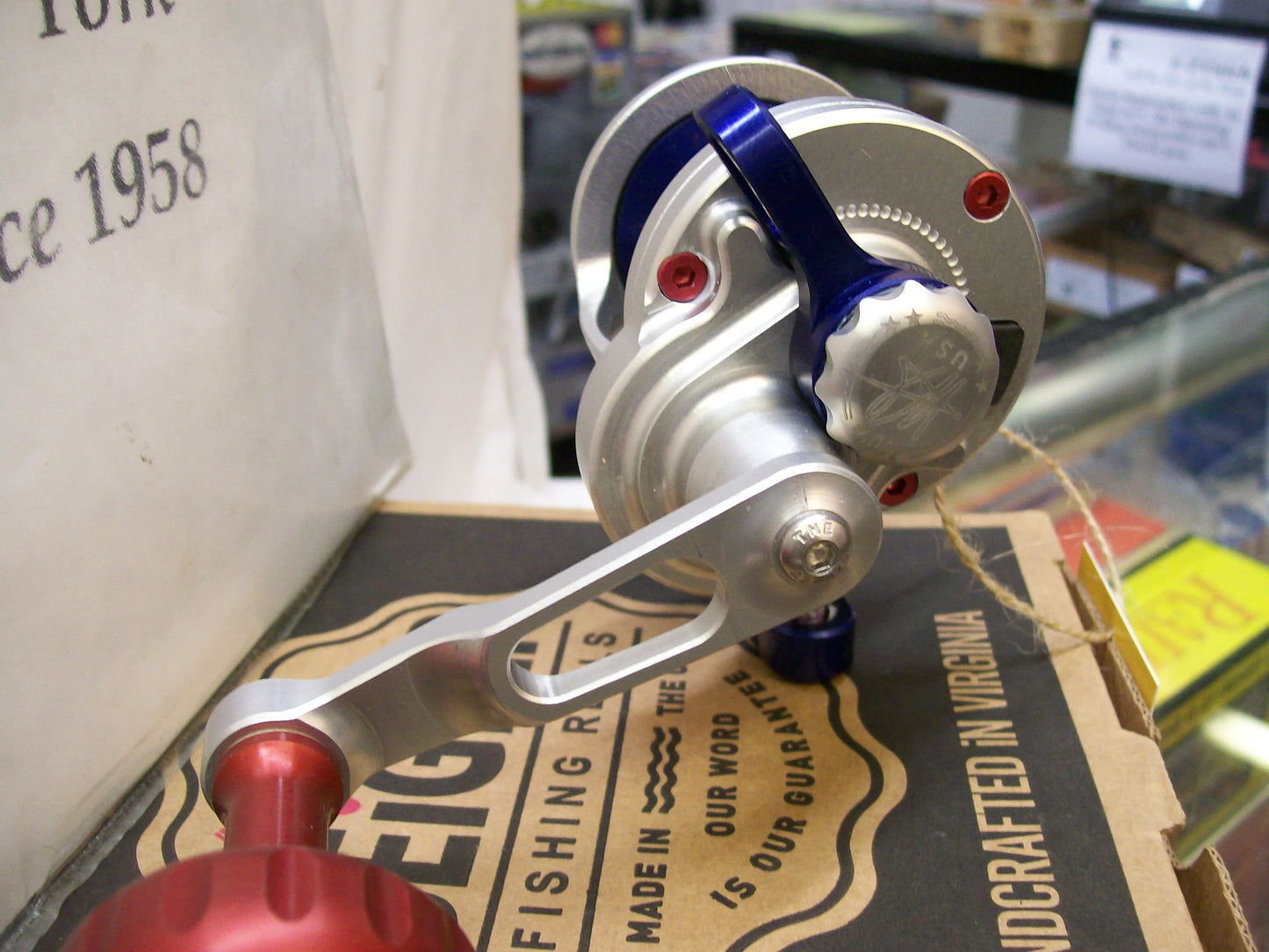 Custom Seigler SG Small Game Red, White & Blue Lever Drag Reel Right Handed NEW